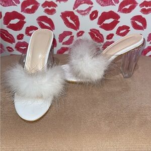 Elegant White Fur Women's Heels